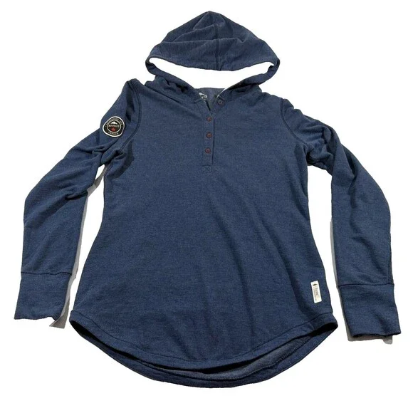 Roots 73 Hoodie Sweatshirt Womens Pullover Henley Button Cotton Poly Blue Sz M - Picture 1 of 11